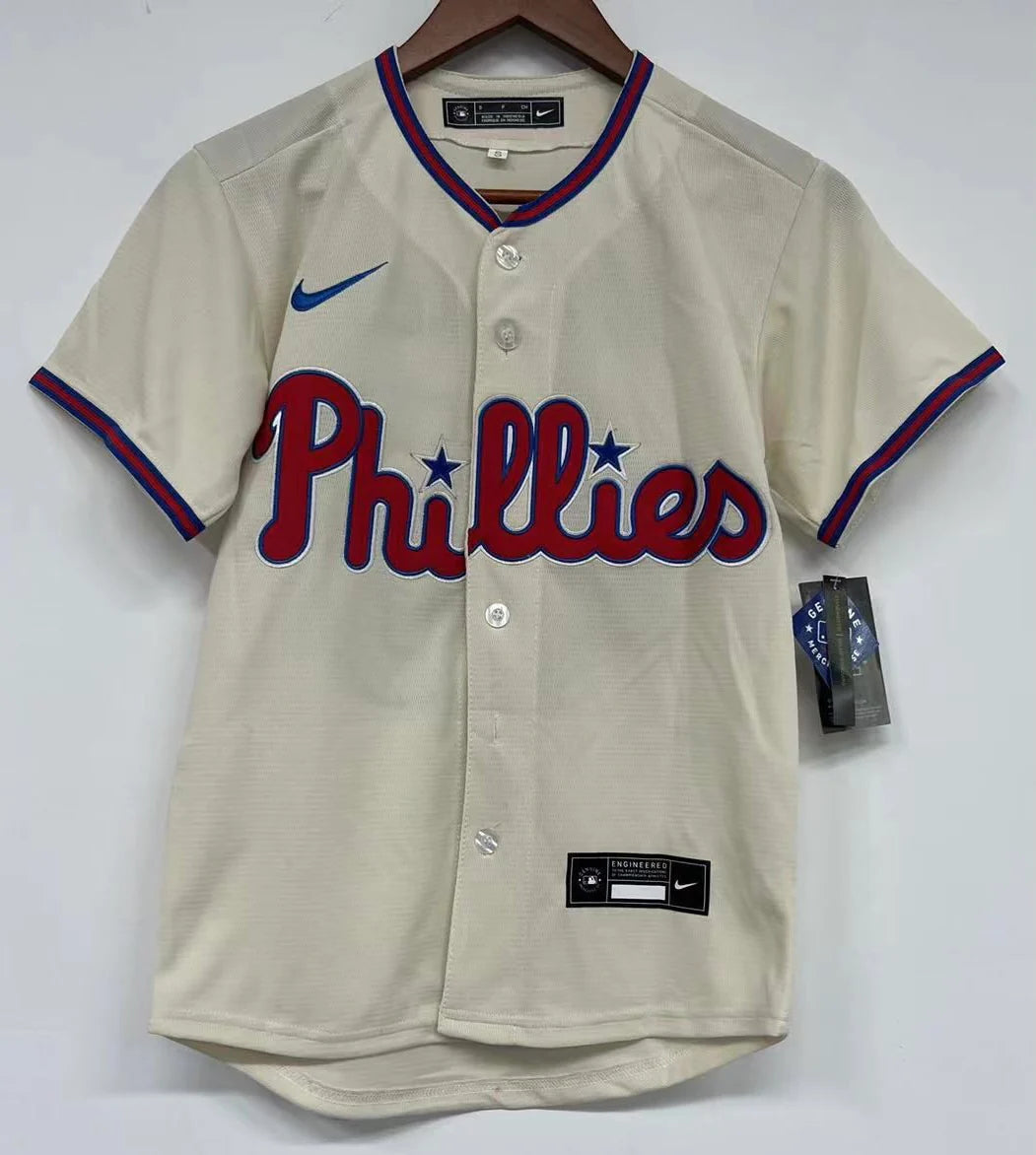 Zack Wheeler YOUTH Philadelphia Phillies Official MLB Nike jersey Cream
