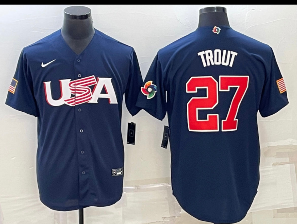 Mike Trout USA baseball YOUTH KIDS Official Nike Jersey Blue