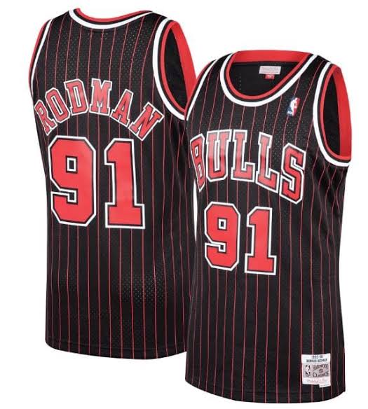Dennis Rodman YOUTH KIDS Chicago Bulls Mitchell & Ness Jersey black pinstripes
