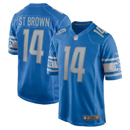 Amon-Ra ST Brown YOUTH KIDS Detroit Lions Official NFL Nike Jersey blue