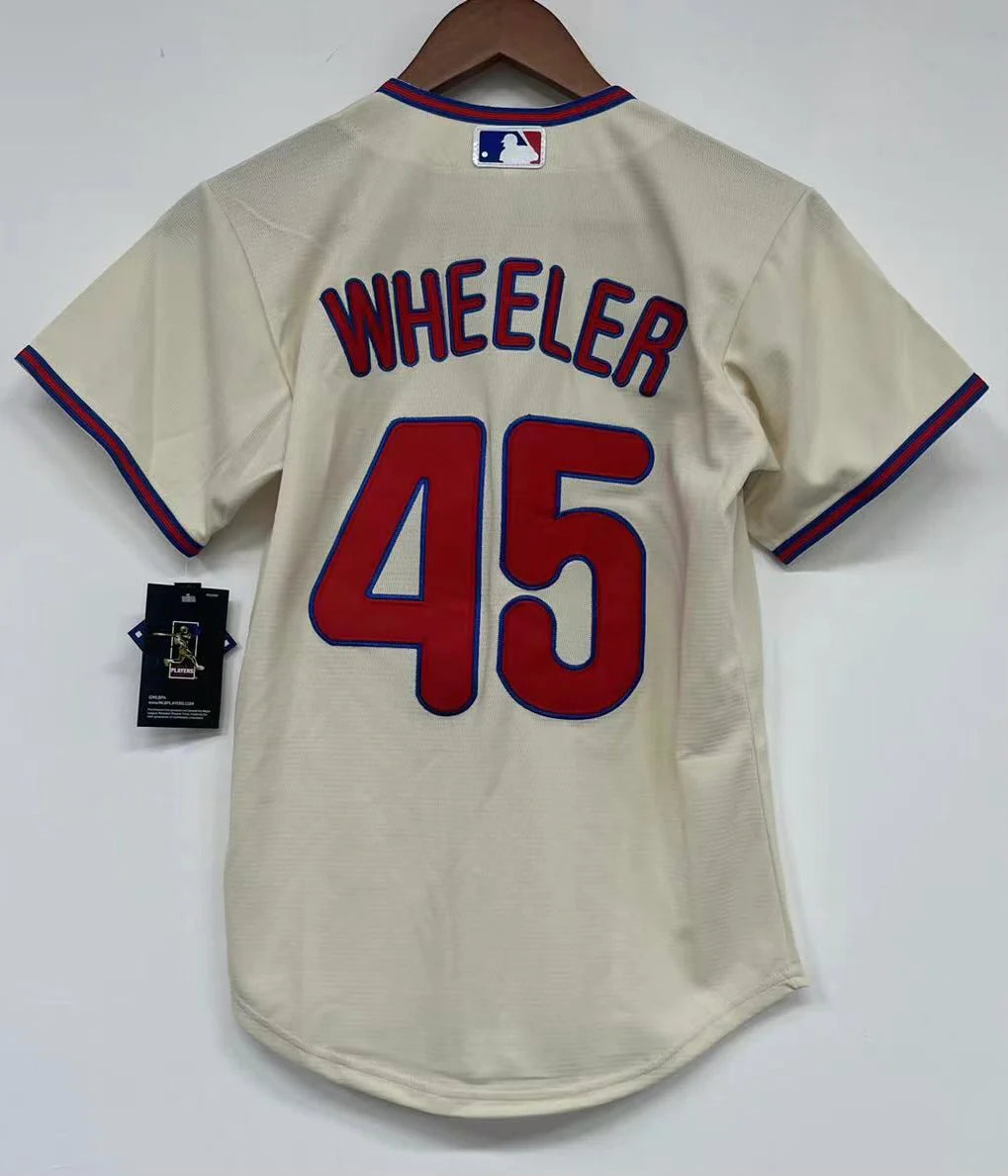 Zack Wheeler YOUTH Philadelphia Phillies Official MLB Nike jersey Cream