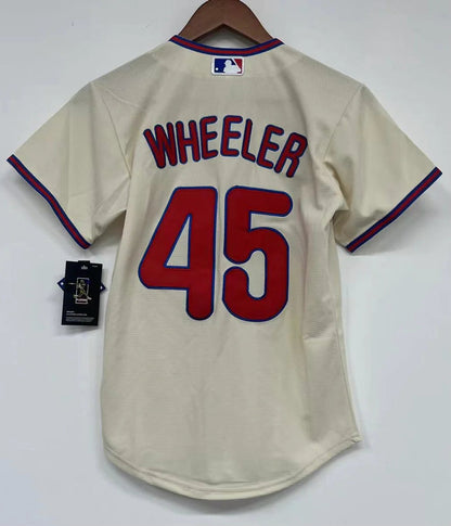 Zack Wheeler YOUTH Philadelphia Phillies Official MLB Nike jersey Cream