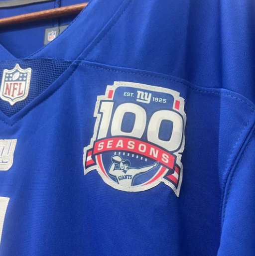 Malik Nabers New York Giants official NFL Nike Jersey blue With 100 years patch