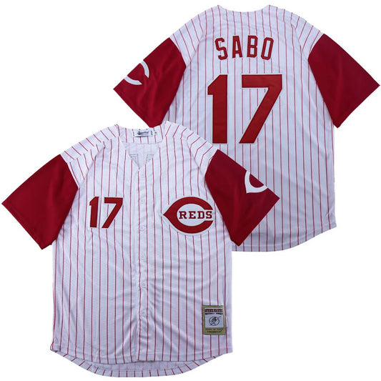 Chris Sabo Cincinnati Reds Jersey Mitchell & Ness White Pinstripe
