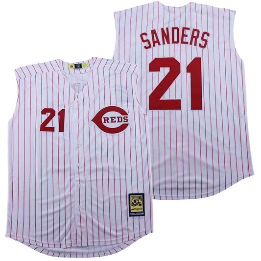Deion Sanders Cincinnati Reds Jersey Mitchell & Ness White Pinstripe Sleeveless
