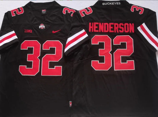 TreVeyon Henderson Ohio State Buckeyes jersey black with red numbers